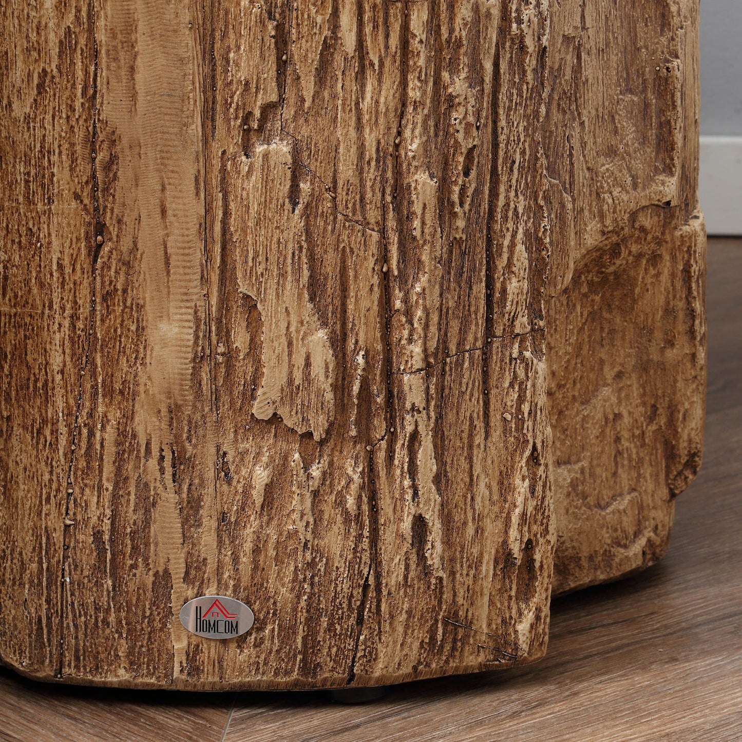 HOMCOM Tree Stump Stool, Decorative Side Table with Round Tabletop, Concrete End Table with Wood Grain Finish, for Indoors and Outdoors, Natural