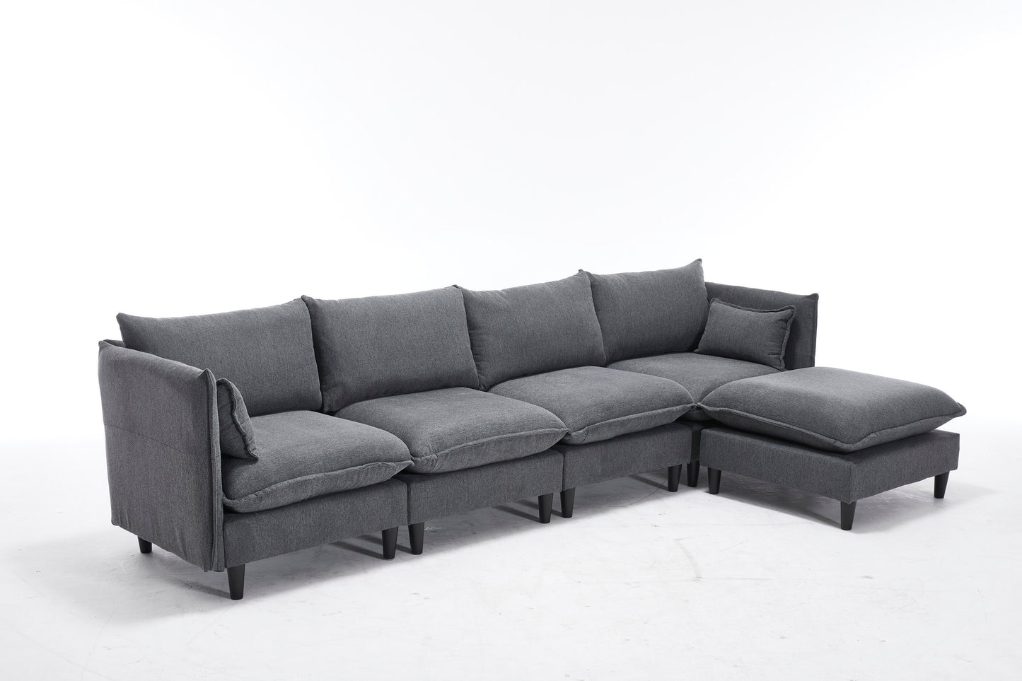 Modular Sectional Sofa,  L Shaped Couch Set for Living Room, 4-Seater Comfy Cloud Couches with Movable Ottoman Dark Grey