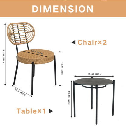 3 Pieces Of Luxury Outdoor Wicker Furniture - Patio Bistro Style Table And Chair Combination,Weather-resistant PE Wicker Weave, Stainless Steel Fame, Suitable For Garden, Terrace,Backyard Casua