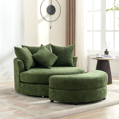 Orisfur. 360° Swivel Accent Barrel Chair with Storage Ottoman & 4 Pillows, Modern Chenille Leisure Chair Round Accent for Living Room, Green