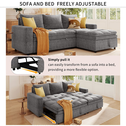 U_STYLE  Soft Upholstered Sectional Sofa Bed with Storage Space, Suitable for Living Rooms and Apartments.