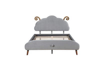 Full Size Upholstered Platform Bed with Sheep-Shaped Headboard, Gray