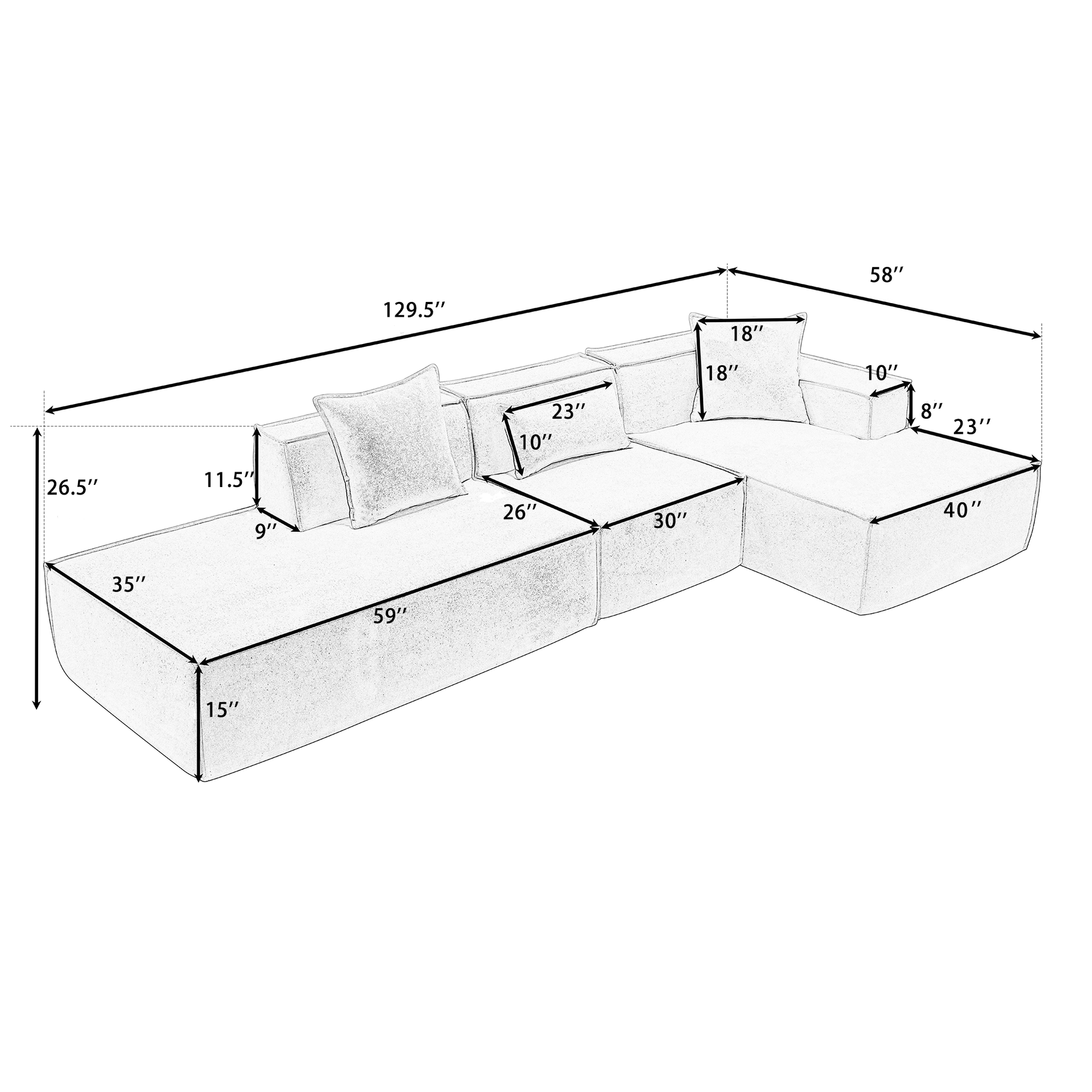 Modular Cloud Sofa Sectional, Free Combination, L-shaped