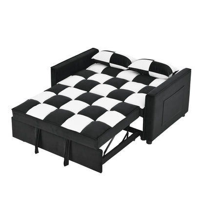 modern velvet loveseat sofa couch  pull out  bed,3 in one convertible for living room sofa bed,black white