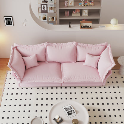 90.55" Modern Comfy Upholstered Sofa Cloud Couch, Deep Seat Couches with Multiple Large Soft Pillows,Convertible Deep Seat Chaise Longue for Living Room Bedroom,Apartment,Office,PINK