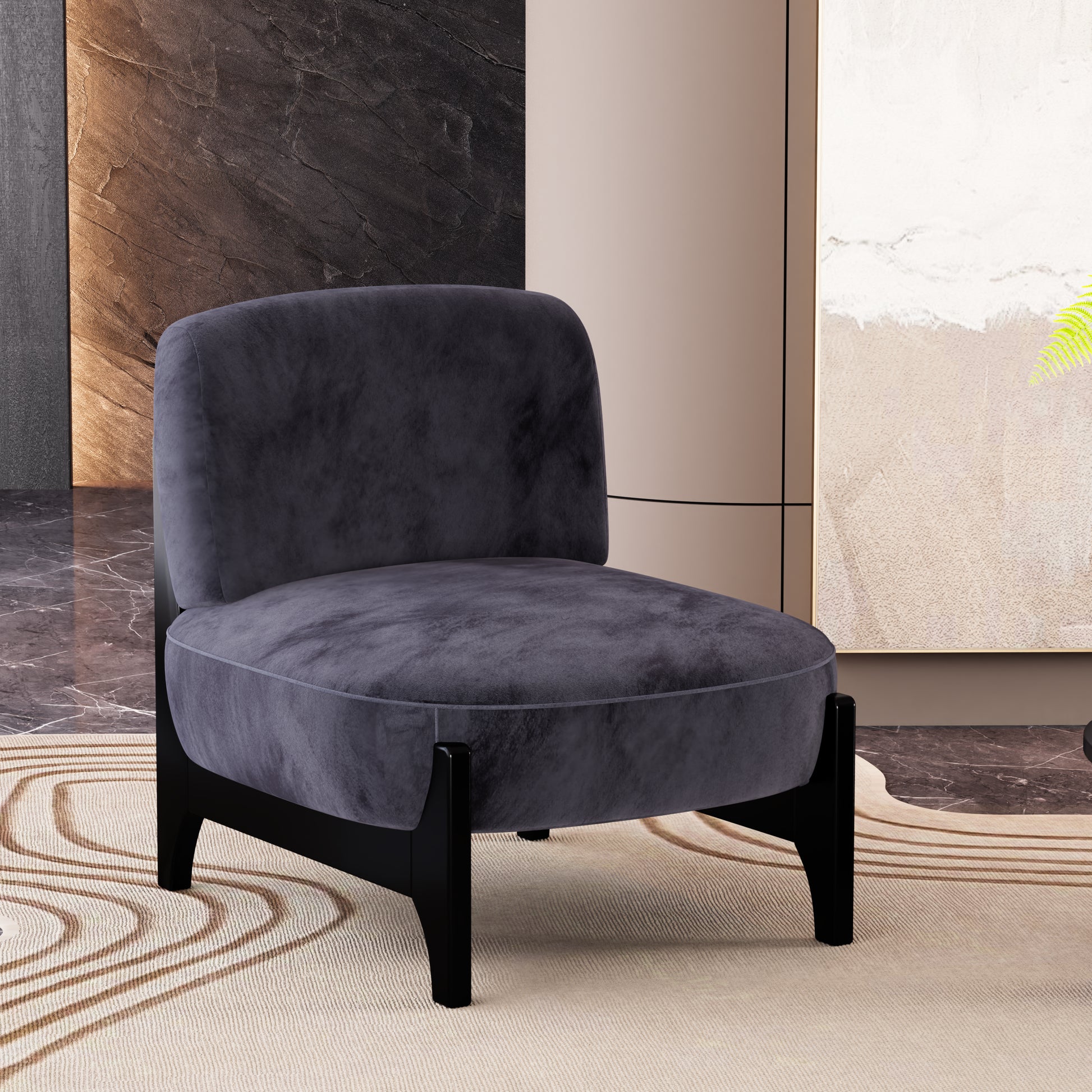 Upholstered Velvet Mid Century Modern Black Accent Chair