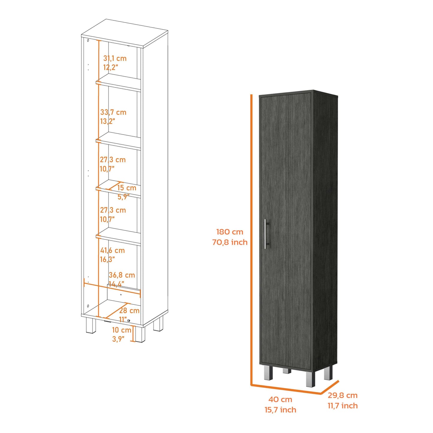 Brett Smokey Oak 3 Broom Hangers Tall Storage Cabinet