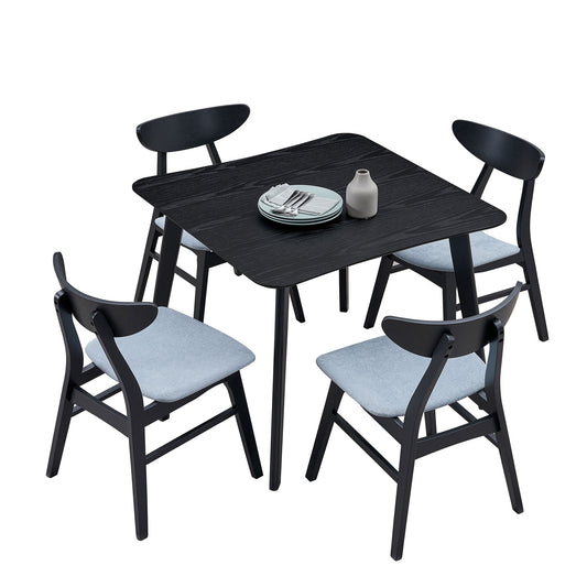 (1 Table with 4 Chairs)Wooden Dining Table Set, Modern Simple Design Square Kitchen Table and Fabric Upholstered Dining Chairs for Dining Room, Kitchen, Saving Space,BLACK