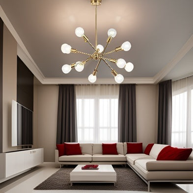 Modern Sputnik Chandelier Lighting 10 Lights with Adjustable Arms Brushed Brass Pendant Lighting