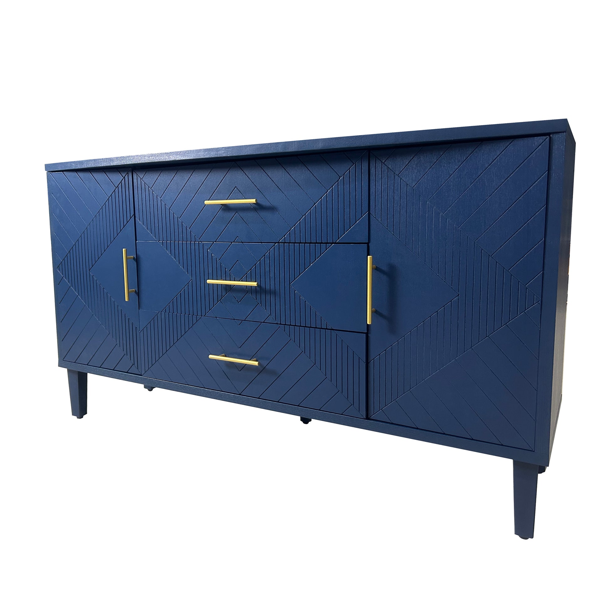 Stylish and Functional 2-Door 3-Drawer Cabinet with Carved Effect, for Bedroom,Living Room,Office,Easy Assembly, Navy Blue