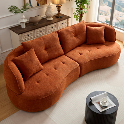 WKS7C Orange sectional sofa with removable pillows, durable fabric, solid wood frame, high density sponge filler