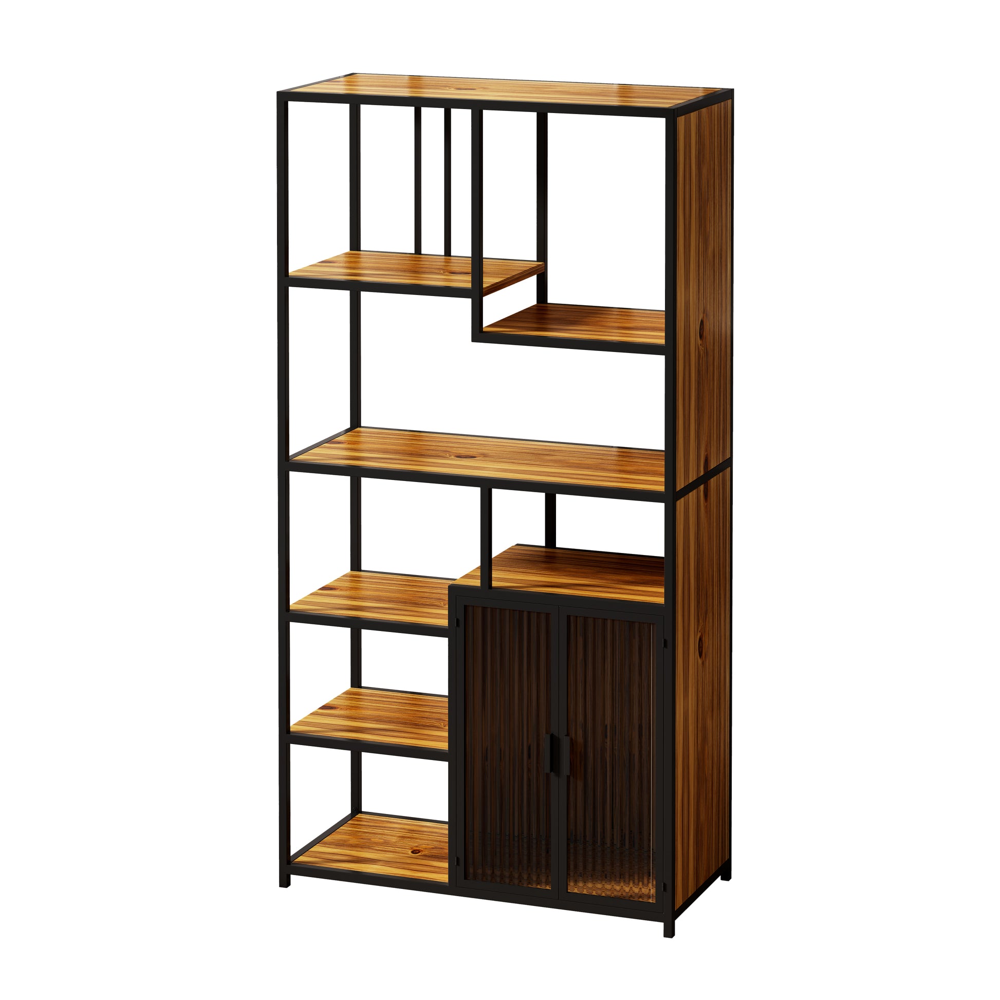 Multipurpose Bookshelf Storage Rack, Right Side with Enclosed Storage Cabinet,for Living Room,Home Office,Kitchen