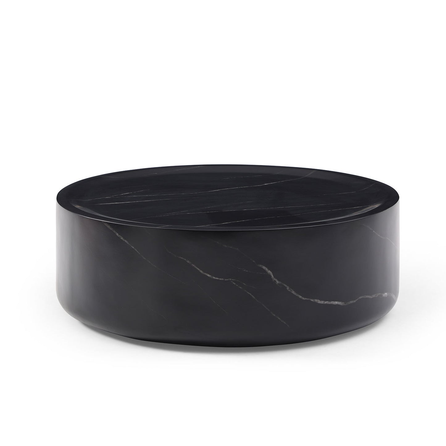 39.37'' Black Marble Round Coffee Table Sturdy Fiberglass table for Living Room ,No Need Assembly.