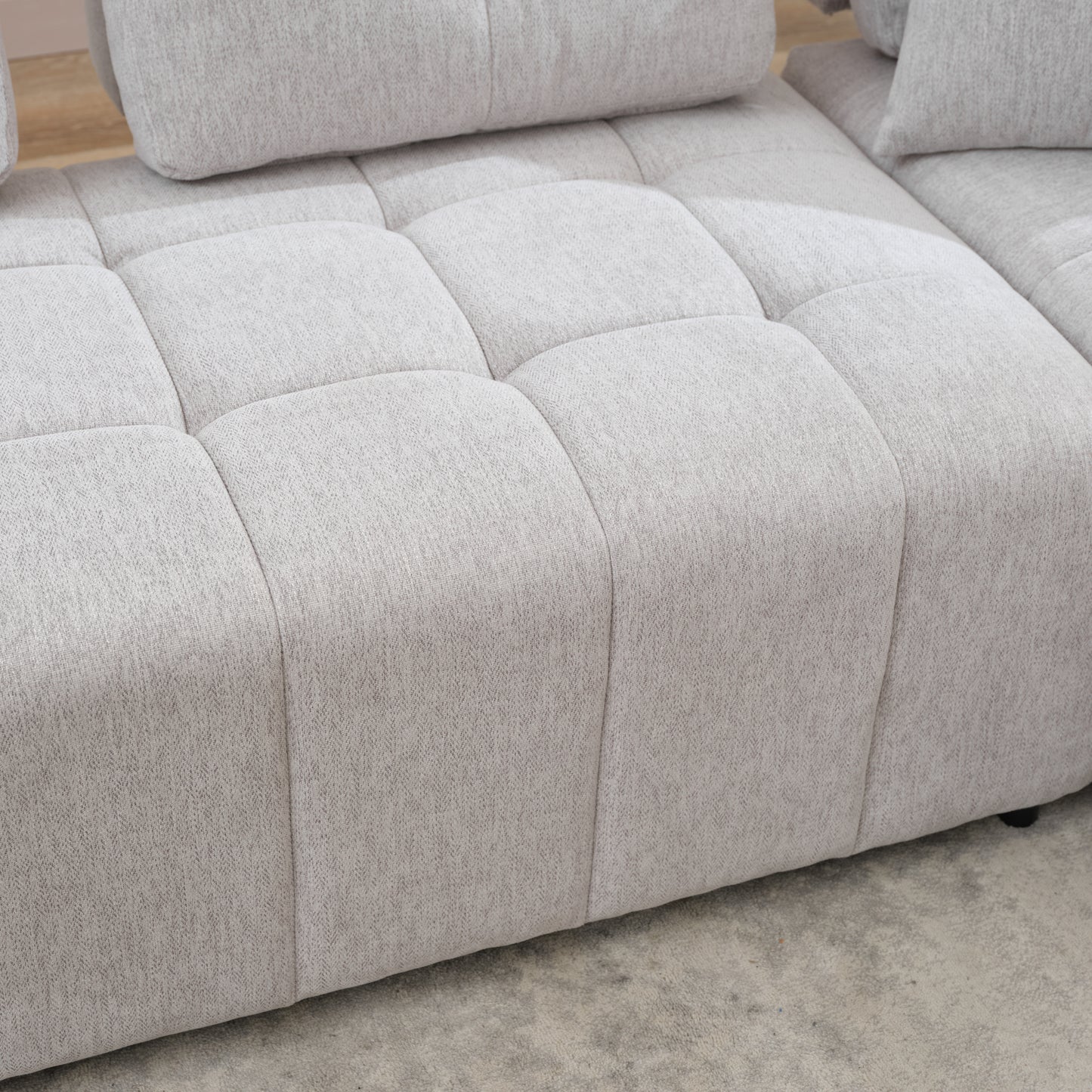 91.73" L-shaped Sofa Sectional Sofa Couch with 2 Stools and 2 Lumbar Pillows for Living Room, Light Grey