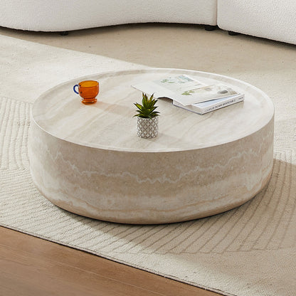 35.43'' Faux MARS Pattern Coffee Tables for Living Room Round Tea Faux Travertine Textured  table for Living Room, No Need Assembly.