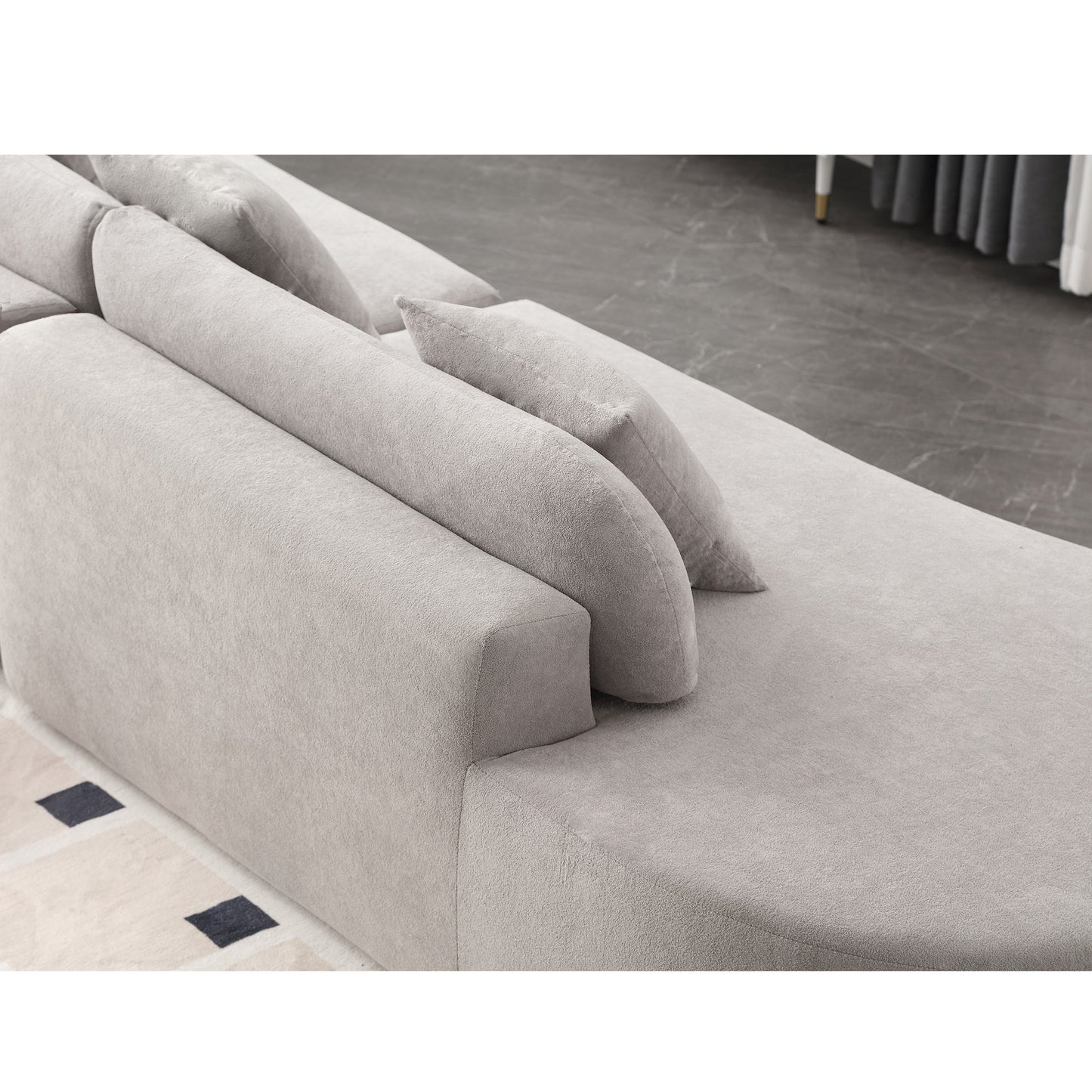 [NEW ARRIVED] [VIDEO PROVIDED] Modern curved combination sofa, terrycloth fabric sofa, minimalist sofa in living room, apartment, no assembly required, three  pillows,Gray