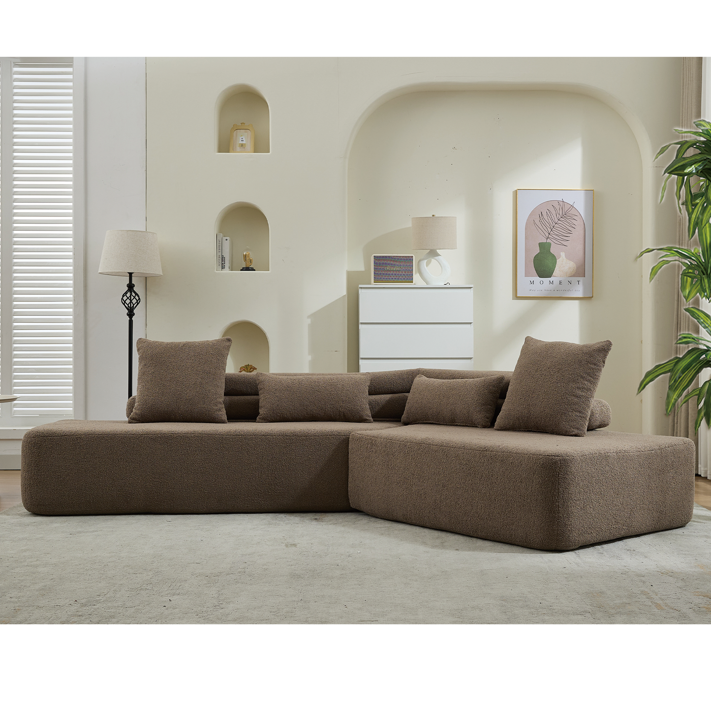 [NEW ARRIVED] [VIDEO PROVIDED] 128"Minimalist Cloud Sectional Couch ,Modern Couches ,4-Seater ,No Assembly,Two modular sofa,Boucle Teddy Fabric, upholstered , anti-wrinkle fabric,Brown