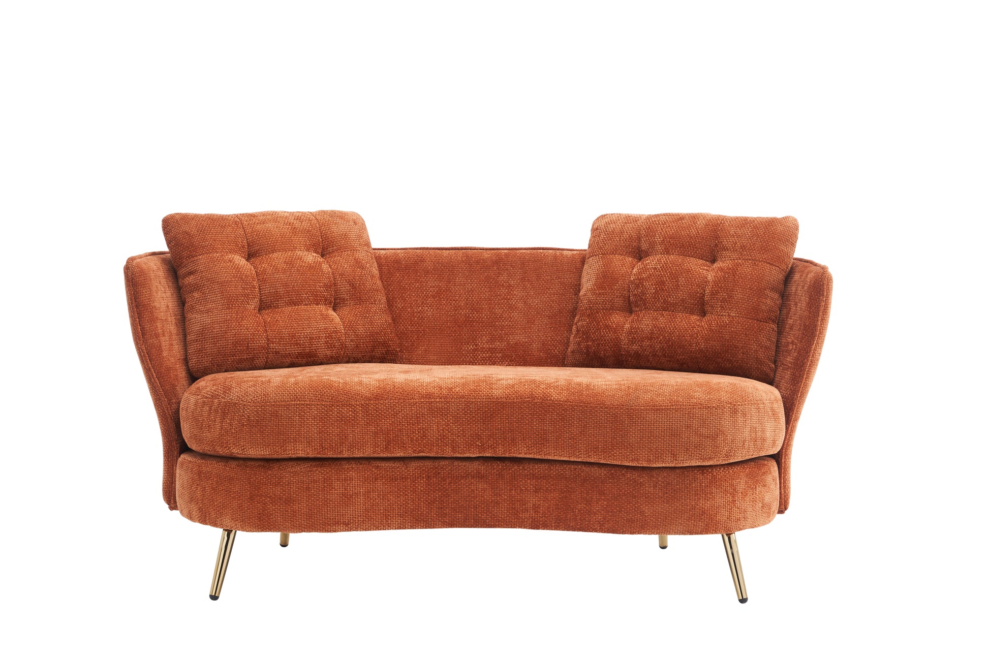 Polyester fiber Loveseat Sofa Chair Upholstered Couch with Golden Metal Legs Club Two-Seat Sofa for Living Reading Room Bedroom Apartment Small Space Dorm,Orange.