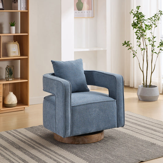 29.1"W Swivel Accent Open Back Chair Modern Comfy Sofa Chair With Weathered Base For Nursery Bedroom Living Room Hotel Office, Club Chair Leisure Arm Chair For Lounge (Pale Blue,Linen Blend)