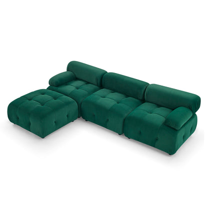 Modular Sectional Sofa, Button Tufted Designed and DIY Combination,L Shaped Couch with Reversible Ottoman, Green Velvet