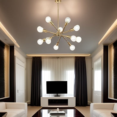 Modern Sputnik Chandelier Lighting 10 Lights with Adjustable Arms Brushed Brass Pendant Lighting