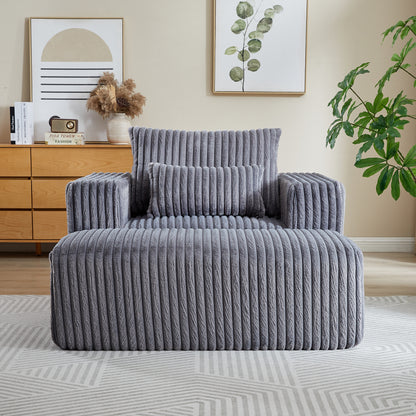 62.5-Inch Corduroy Sponge Sofa Lounge Chair with Removable footrest,No Assembly Required,Fluffy Modern Sleeper Chair for Indoor Living Room Bedroom