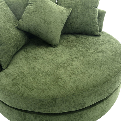 Orisfur. 360° Swivel Accent Barrel Chair with Storage Ottoman & 4 Pillows, Modern Chenille Leisure Chair Round Accent for Living Room, Green