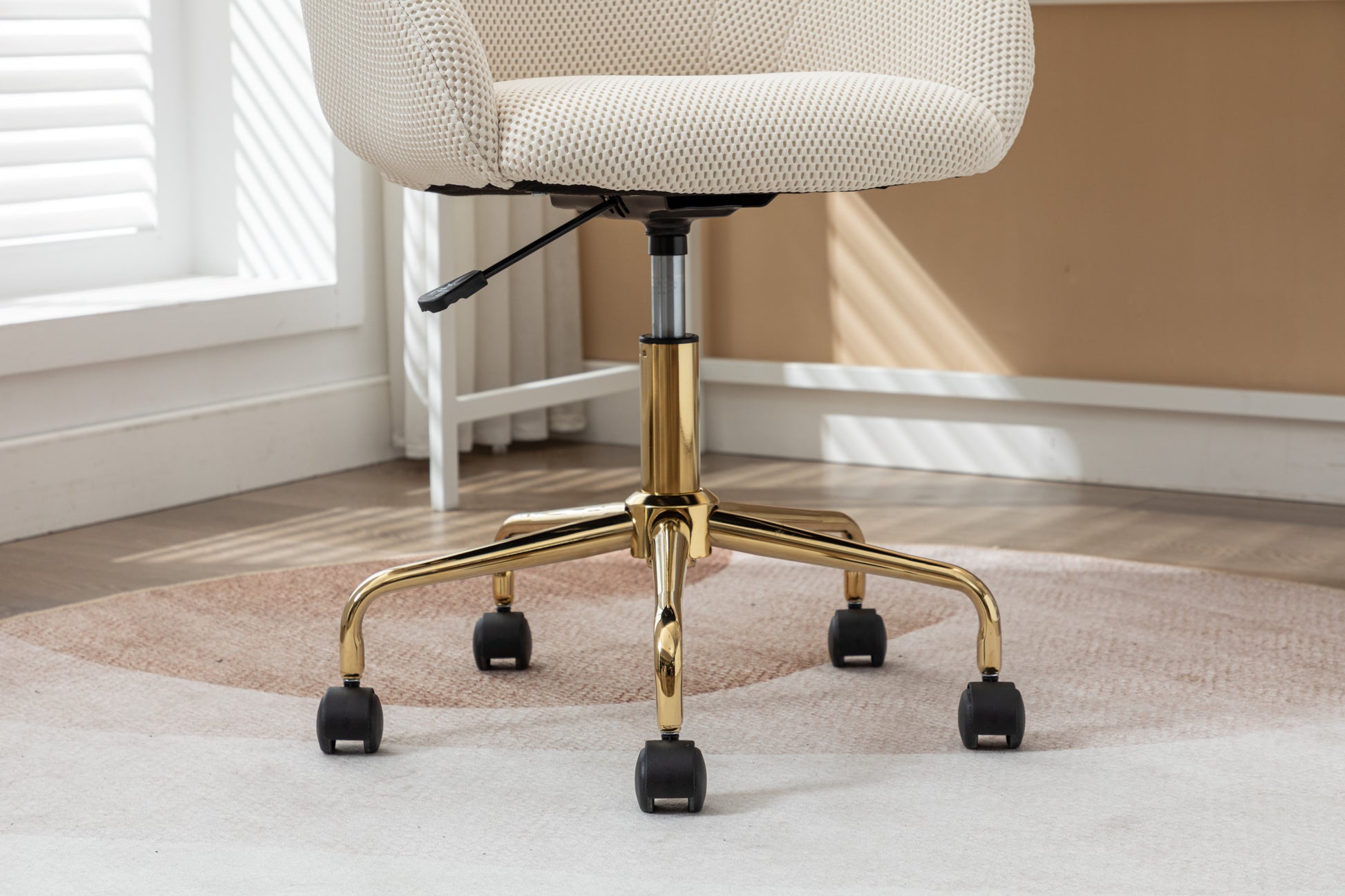 047-Mesh Fabric Home Office 360°Swivel Chair Adjustable Height With Gold Metal Base,Beige