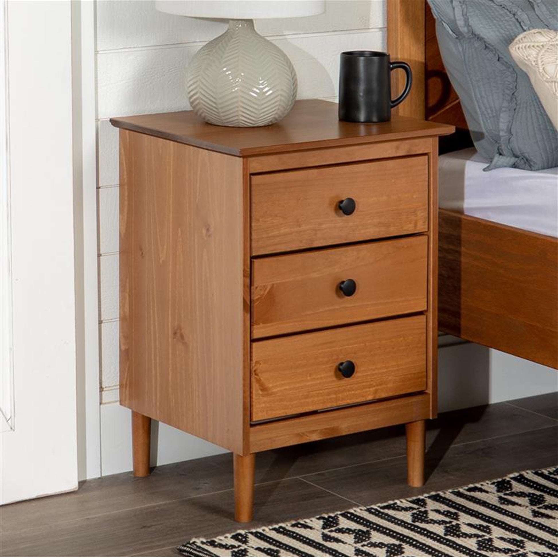 Classic 3-Drawer Solid Wood Nightstand - Walnut