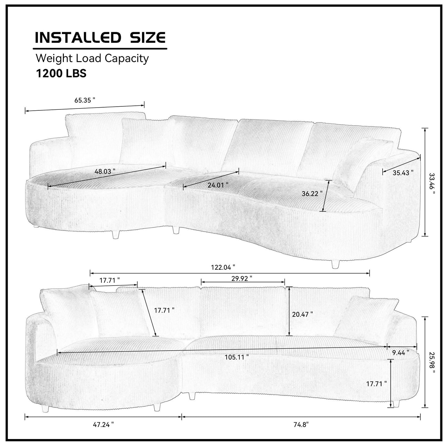 122.04 inch Oversized Sectional Sofa, Modern Couch with Chaise, Comfy Sofa Couch with Left  Facing Chaise,Corduroy Sofa Green