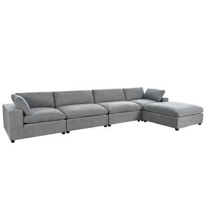 U-style Upholstered Oversize Modular Sofa with Removable Ottoman,Sectional sofa for Living Room Apartment(5-Seater)