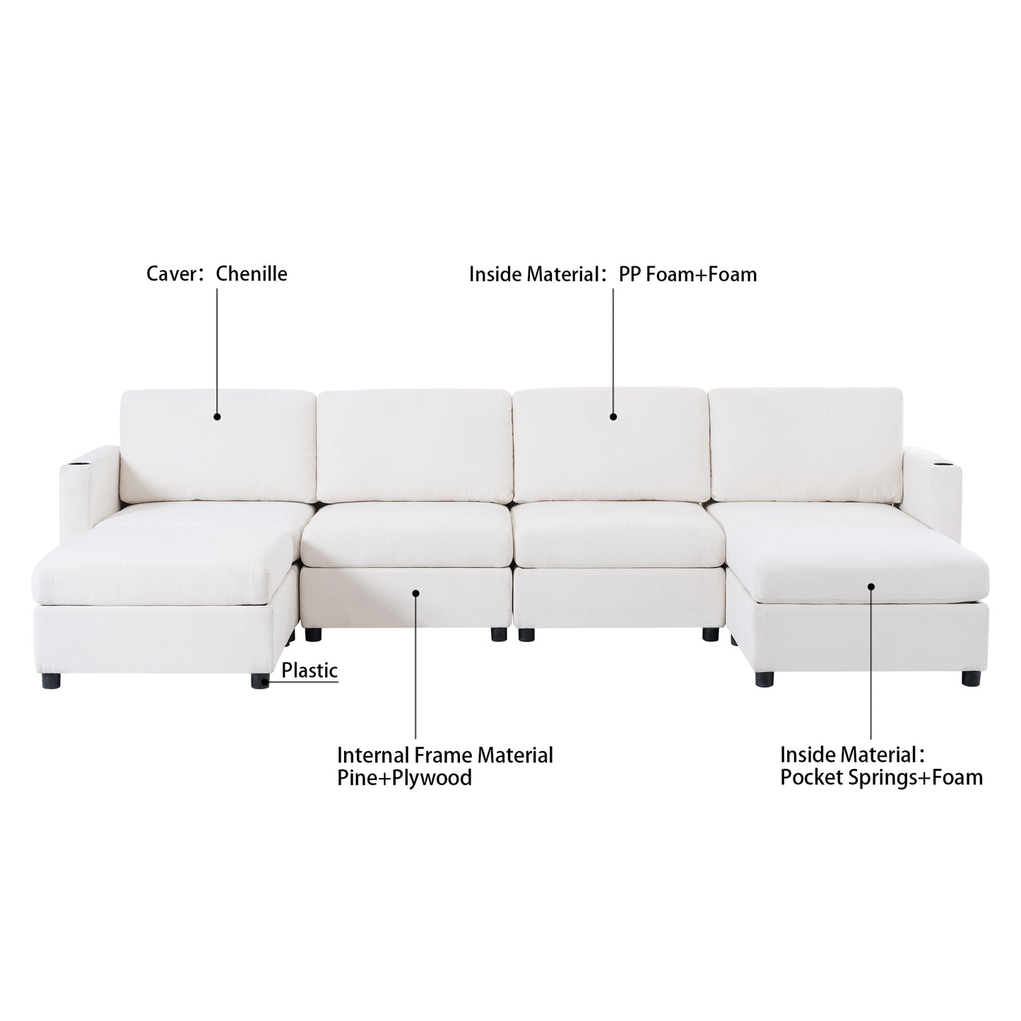 Modern Large Sectional Sofa, U-Shape Modular Sectional Couch with Storage Function,123" Sofa Bed with Ottoman,6 Seat Sectionals Chaise for Living Room,Chenille