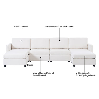 Modern Large Sectional Sofa, U-Shape Modular Sectional Couch with Storage Function,123" Sofa Bed with Ottoman,6 Seat Sectionals Chaise for Living Room,Chenille