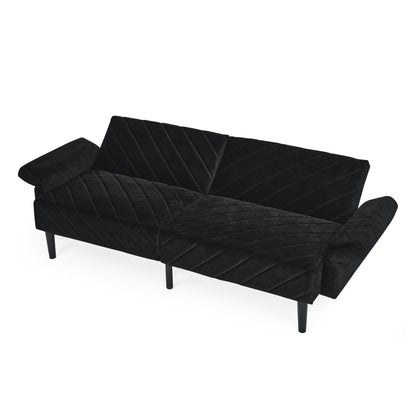 Velvet Futon Couch Convertible Folding Sofa Bed Tufted Couch with Adjustable Armrests for Apartment