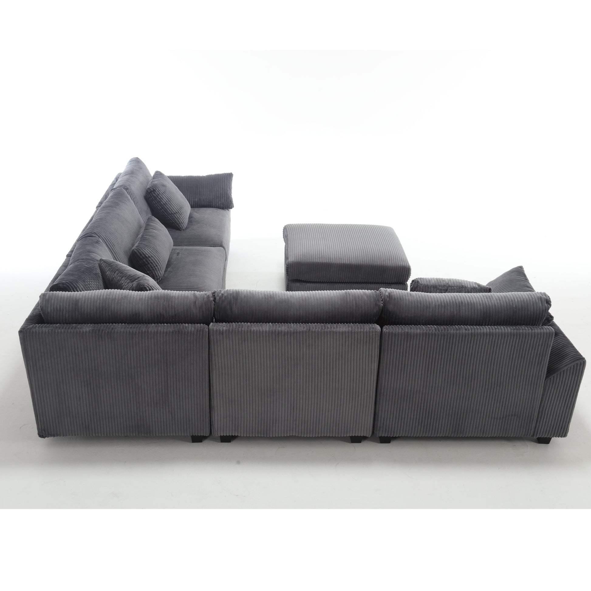 {NEW ARRIVAL} {VIDEO provided} Oversized Modular Sectional Sofa Couches Set,Corduroy Upholstered Deep Seat Comfy Sofa for Living Room,Dark Gray