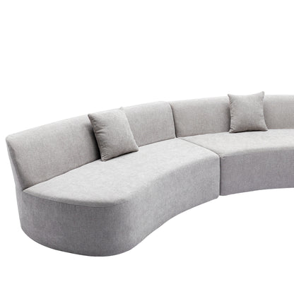 136.6" Stylish Curved sofa Sectional Sofa Chenille Fabric Sofa Couch with Three Throw Pillows for Living Room, Grey