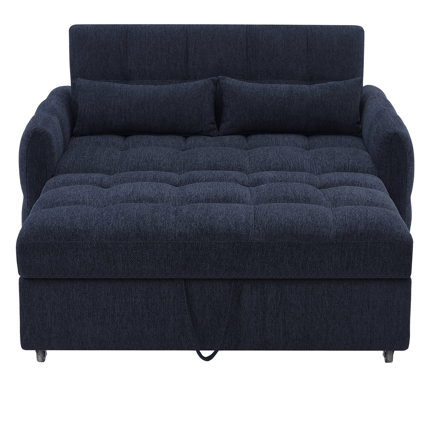 52.8" Loveseat Sofa Pull-out Sofa Bed Tufted Sleeper Sofa with an Adjustable Backrest, Three USB Ports and Two Lumbar Pillows for Living Room, Blue