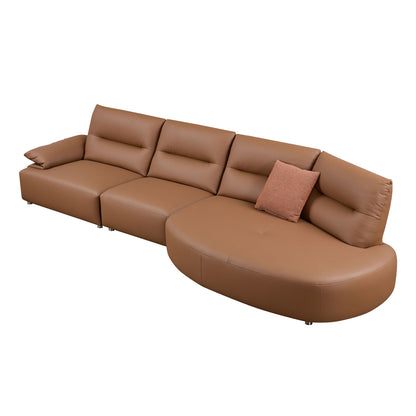 147.24'' Oversied Modern Sectional Curved Shaped Sofa Couch for Living Room,Upholstered 5-Seat Sofa Eco-leather Couch Set,Brown