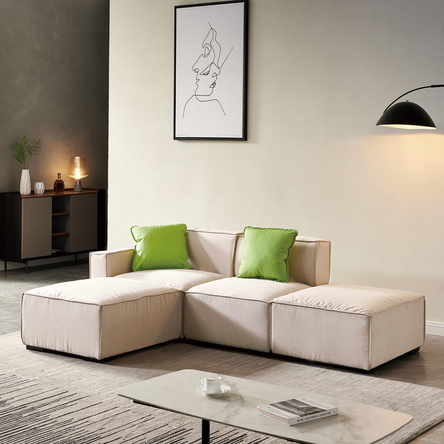 Modular Sectional Fabric Sofa (Beige)