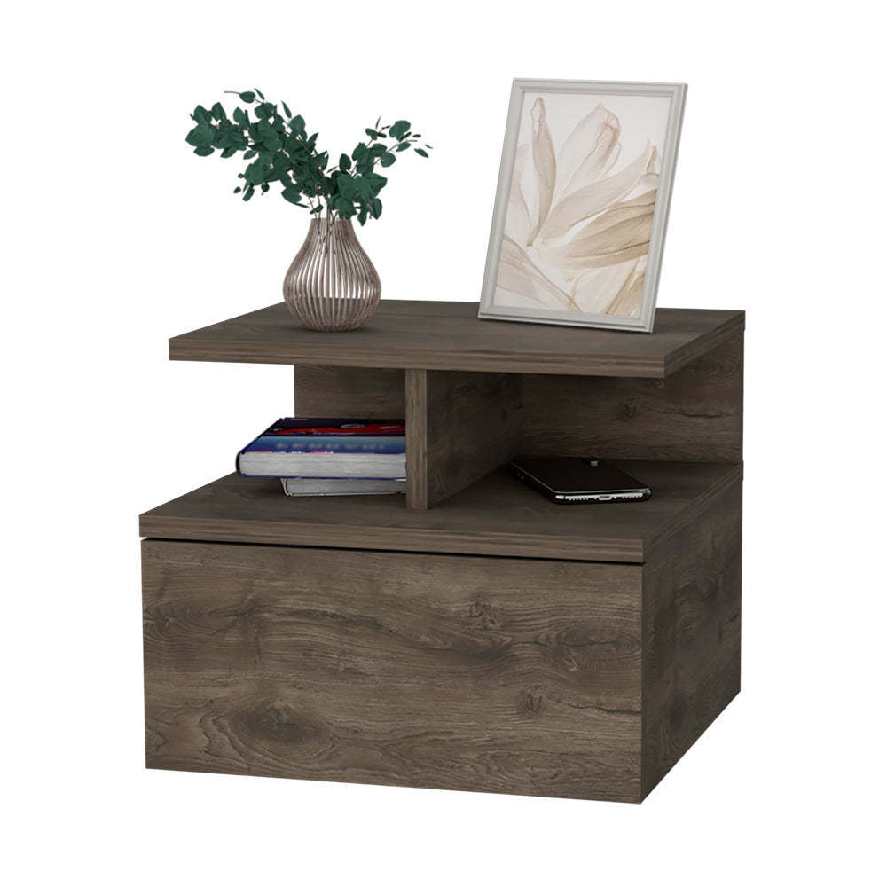 Samuel Dark Walnut 2-Tier Shelf Floating Nightstand