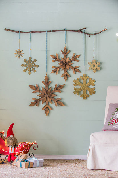 21.7x 21.7" Large Fir Wood Snowflake Ornaments, Hanging Home Decor Accents for Christmas Tree, Wall Art, Holiday Display, Set of 2