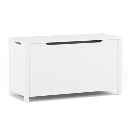 Kids Wooden Toy Box Storage with Safety Hinged Lid for Ages 3+ (White)