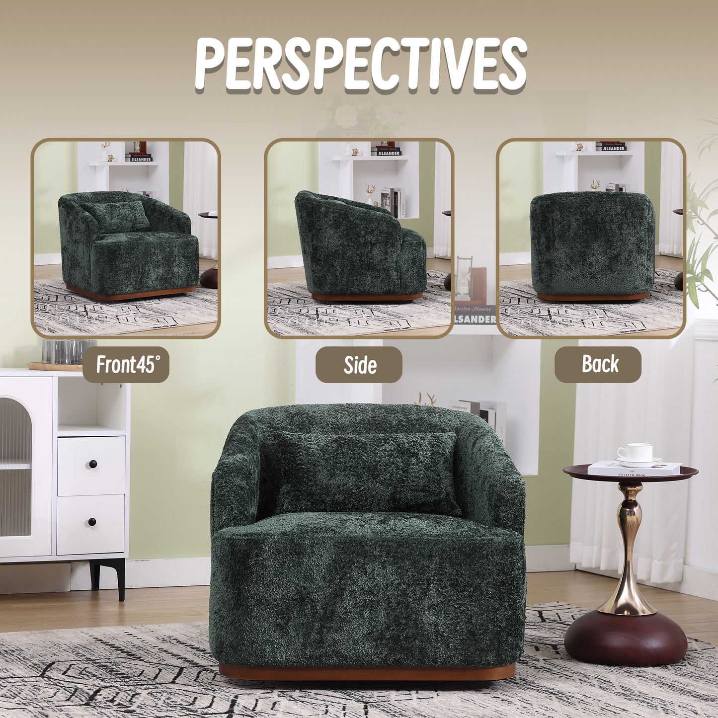 COOLMORE Swivel Barrel Chair, Comfy Round Accent Sofa Chair for Living Room, 360 Degree Swivel Barrel Club Chair, Leisure Arm Chair for Nursery, Hotel, Bedroom, Office, Lounge (Emerald Boucle)