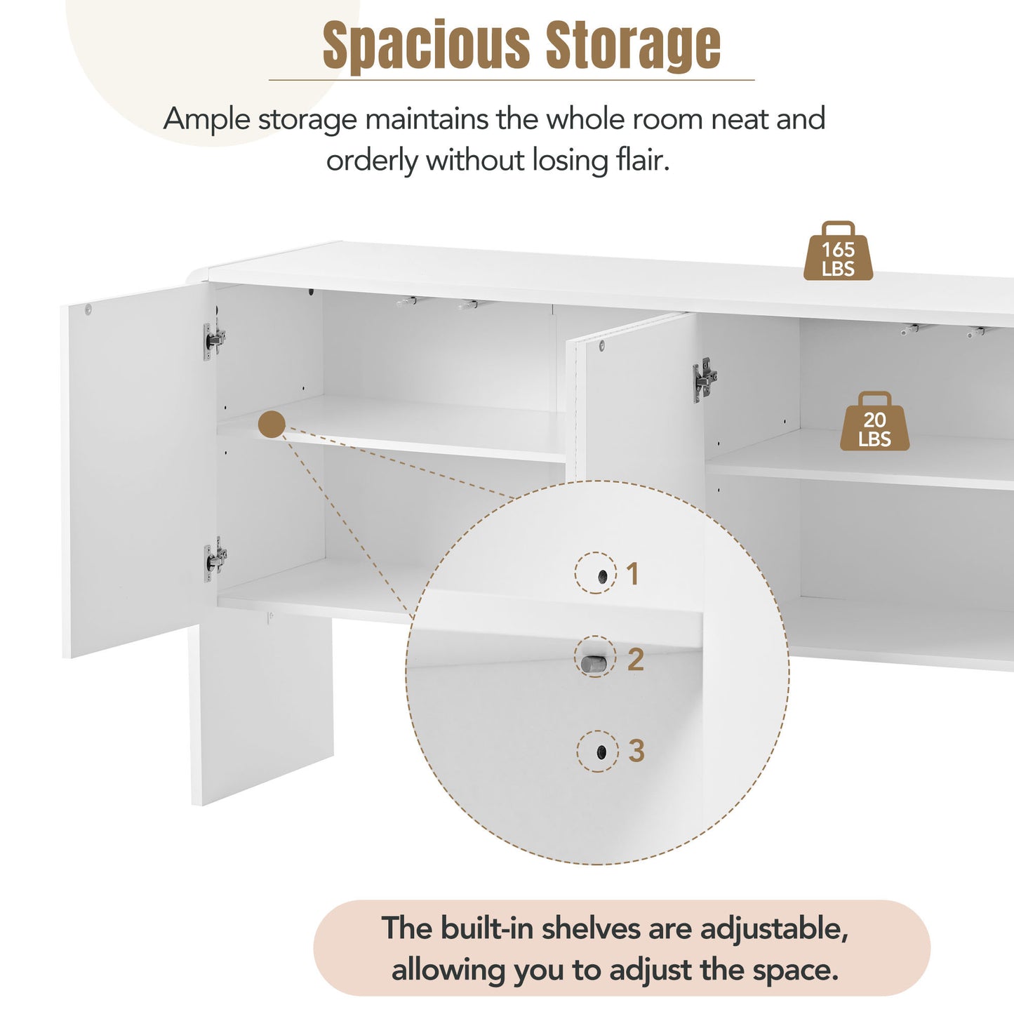 TREXM Minimalist Style 60"L Large Storage Space Sideboard with 4 Doors and Rebound Device for Living Room and Entryway (White)