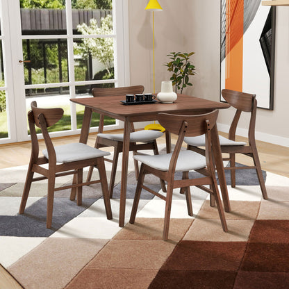 (1 Table with 4 Chairs)Wooden Dining Table Set, Modern Simple Design Square Kitchen Table and Fabric Upholstered Dining Chairs for Dining Room, Kitchen, Saving Space,WALNUT