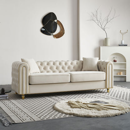 86'' W Luxury Modern Tufted Sofa  with 2pcs of toss pillows for Living Room ,Bedroom,Beige Color