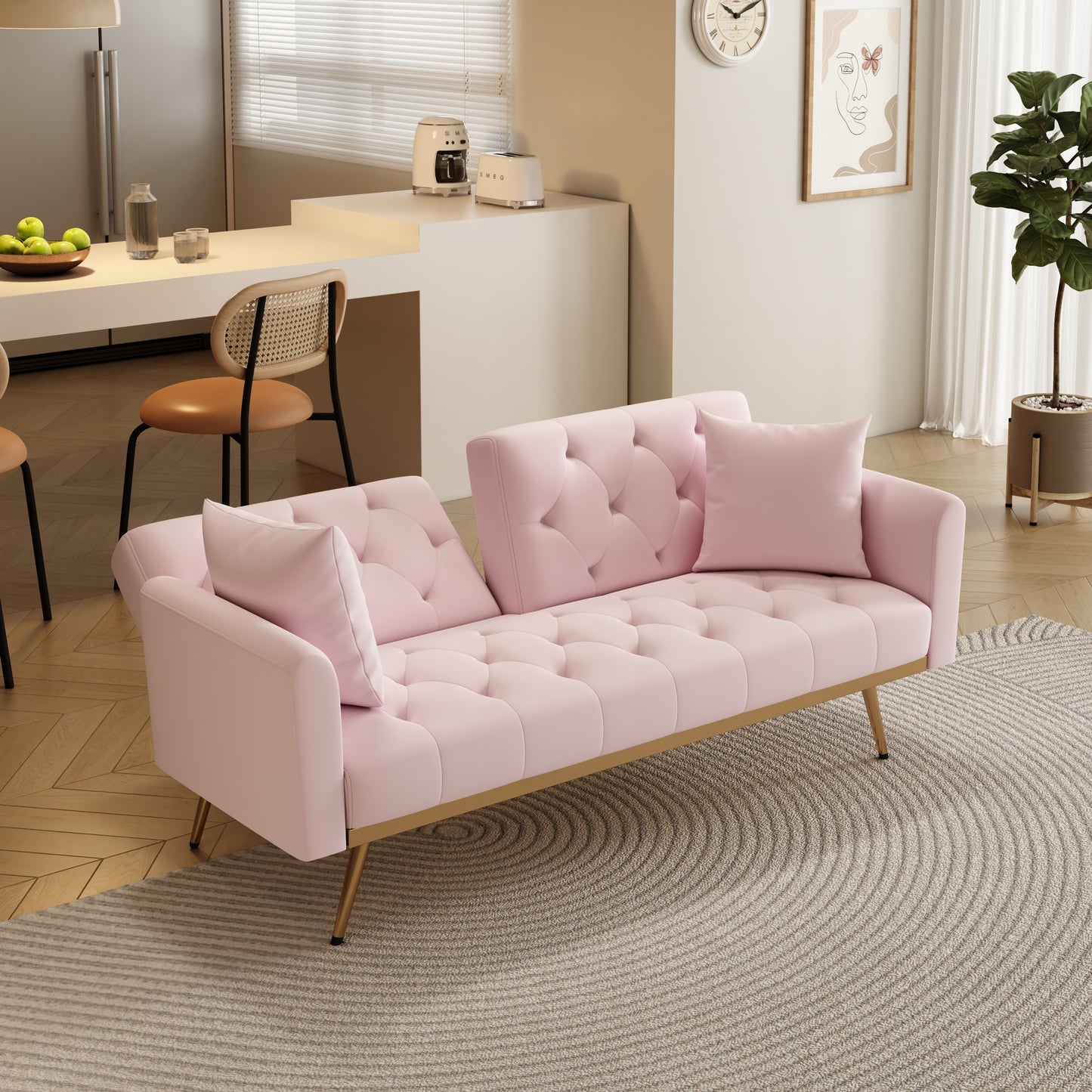 The 68.3 "pink velvet sofabed is beautiful and easy to assemble