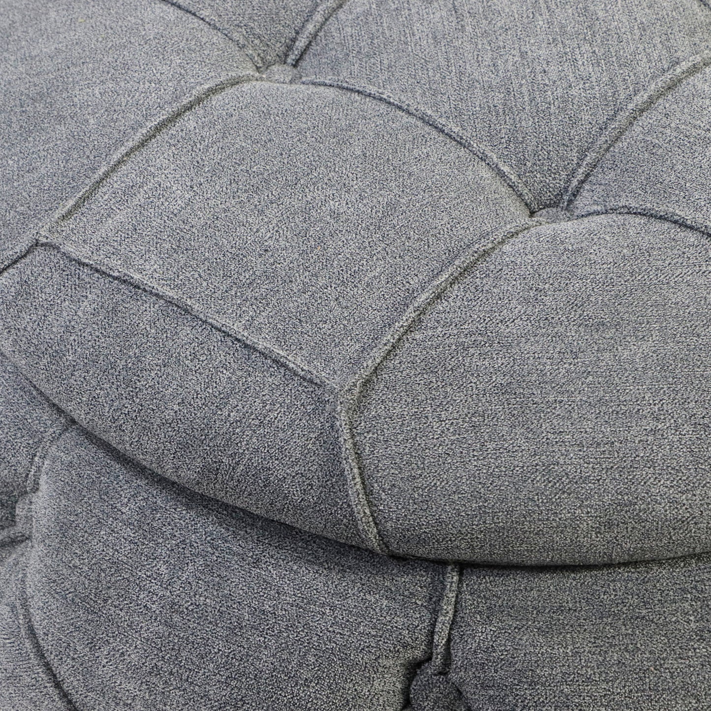 Large Button Tufted Woven Round Storage Ottoman  for Living Room & Bedroom,17.7"H Burlap Grey