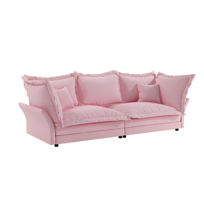 90.55" Modern Comfy Upholstered Sofa Cloud Couch, Deep Seat Couches with Multiple Large Soft Pillows,Convertible Deep Seat Chaise Longue for Living Room Bedroom,Apartment,Office,PINK