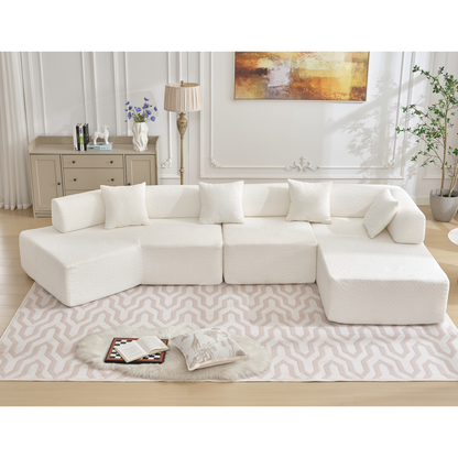 [NEW ARRIVED] [VIDEO PROVIDED]Modern Minimalist 140" L-Shape Couch ,No Assembly Required,Boucle,Modular Sofa ,Couch with Chaise,Free Combination Foam-Filled Sofa, 4 Seats,White